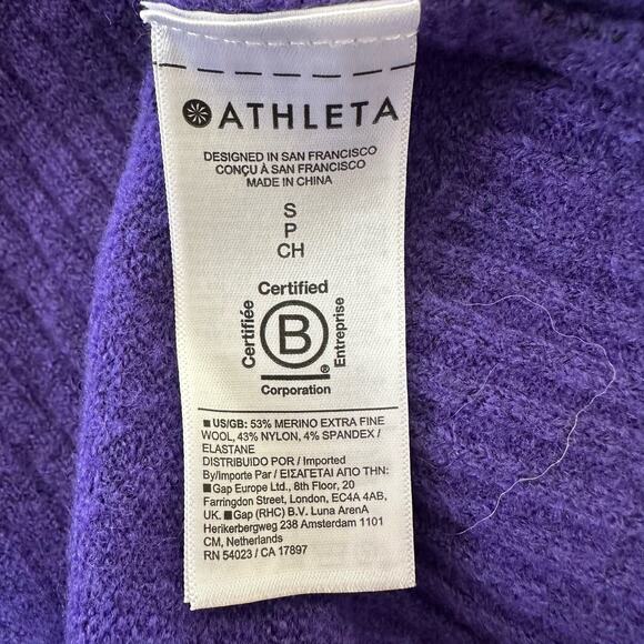 ATHLETA Womens Sweater Small Purple Merino Wool Blend V-Neck Westwood Casual - Picture 8 of 14